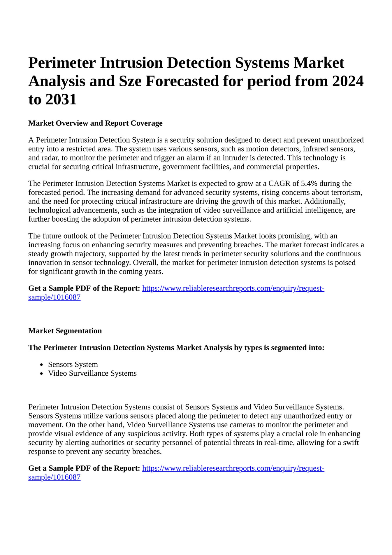 Reportprime - Perimeter Intrusion Detection Systems Market Analysis and ...