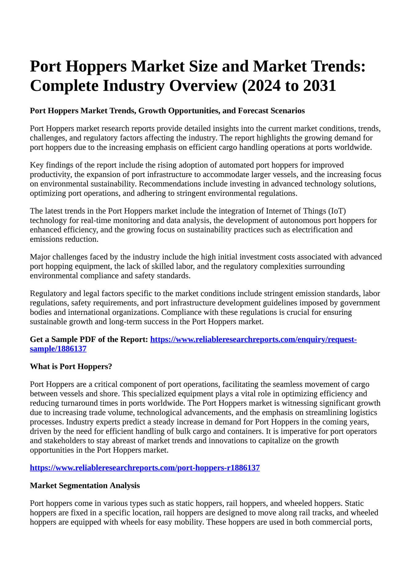 Reportprime Port Hoppers Market Size and Market Trends Complete