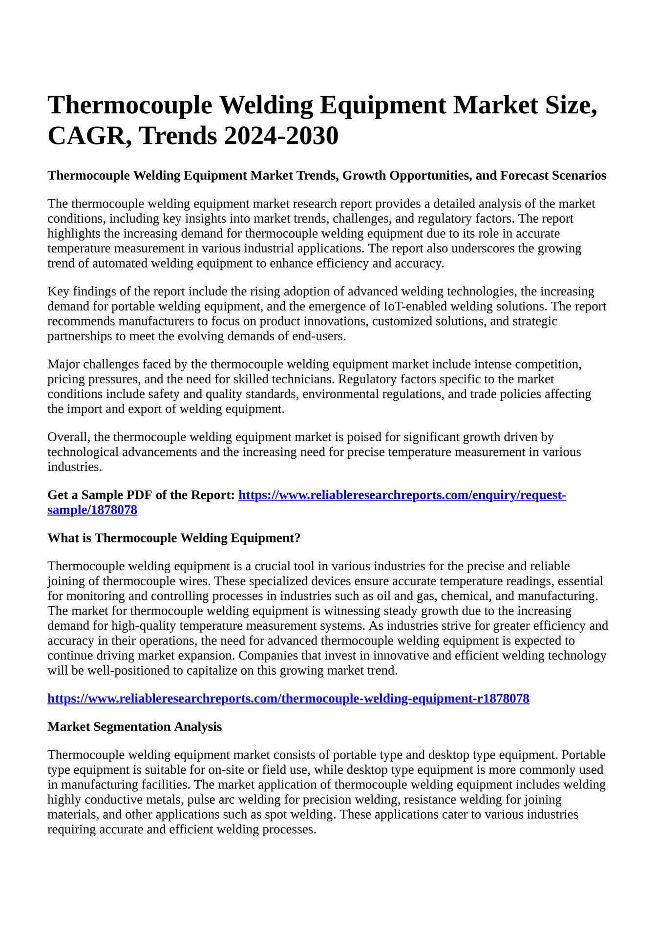 Reportprime Thermocouple Welding Equipment Market Size, CAGR, Trends