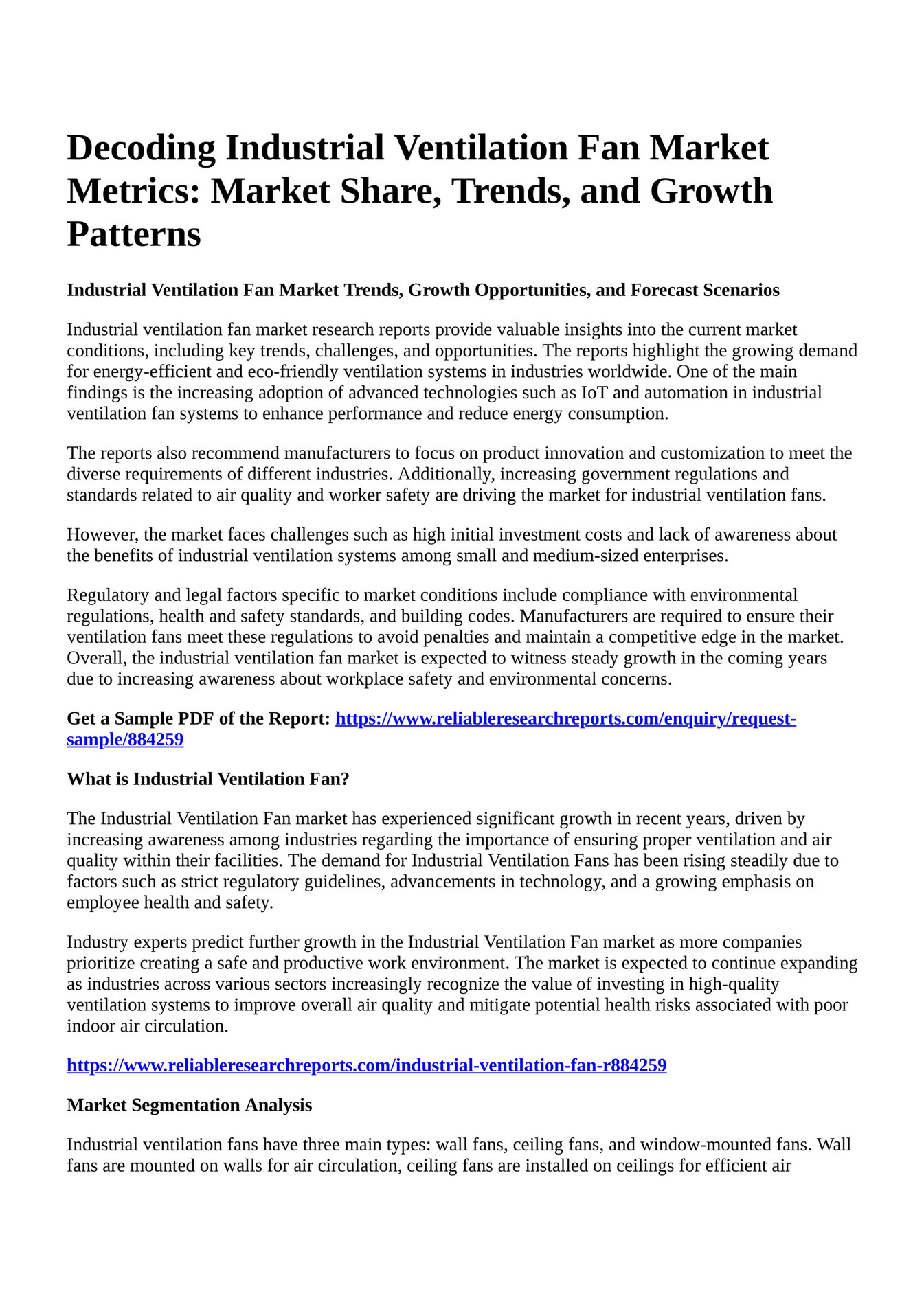 Reportprime Decoding Industrial Ventilation Fan Market Metrics