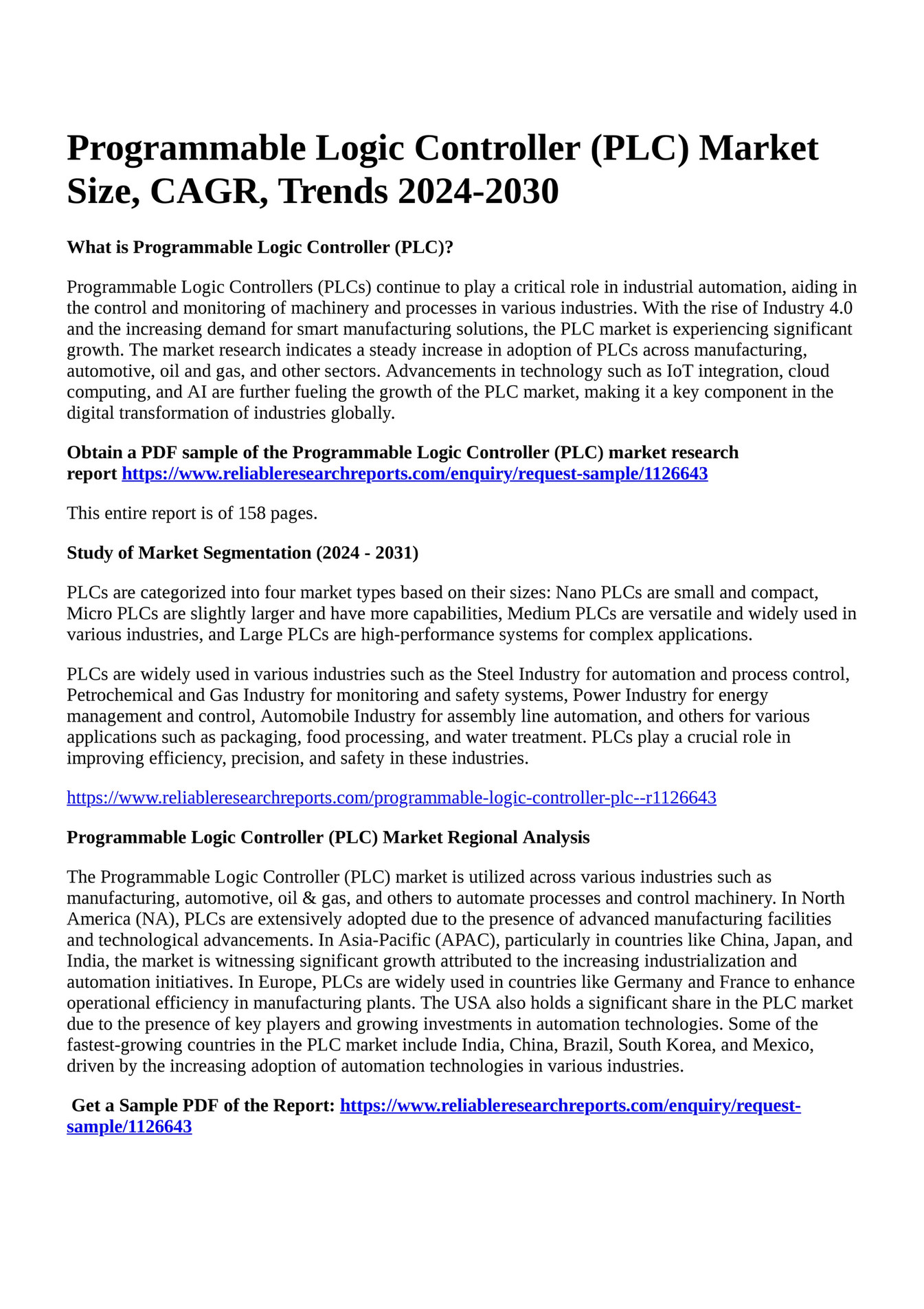 Reportprime Programmable Logic Controller (PLC) Market Size, CAGR