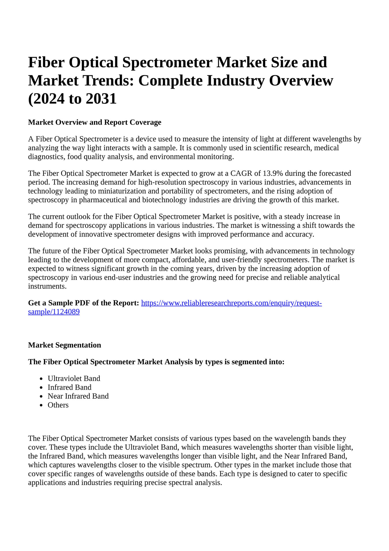 Reportprime Fiber Optical Spectrometer Market Size And Market Trends