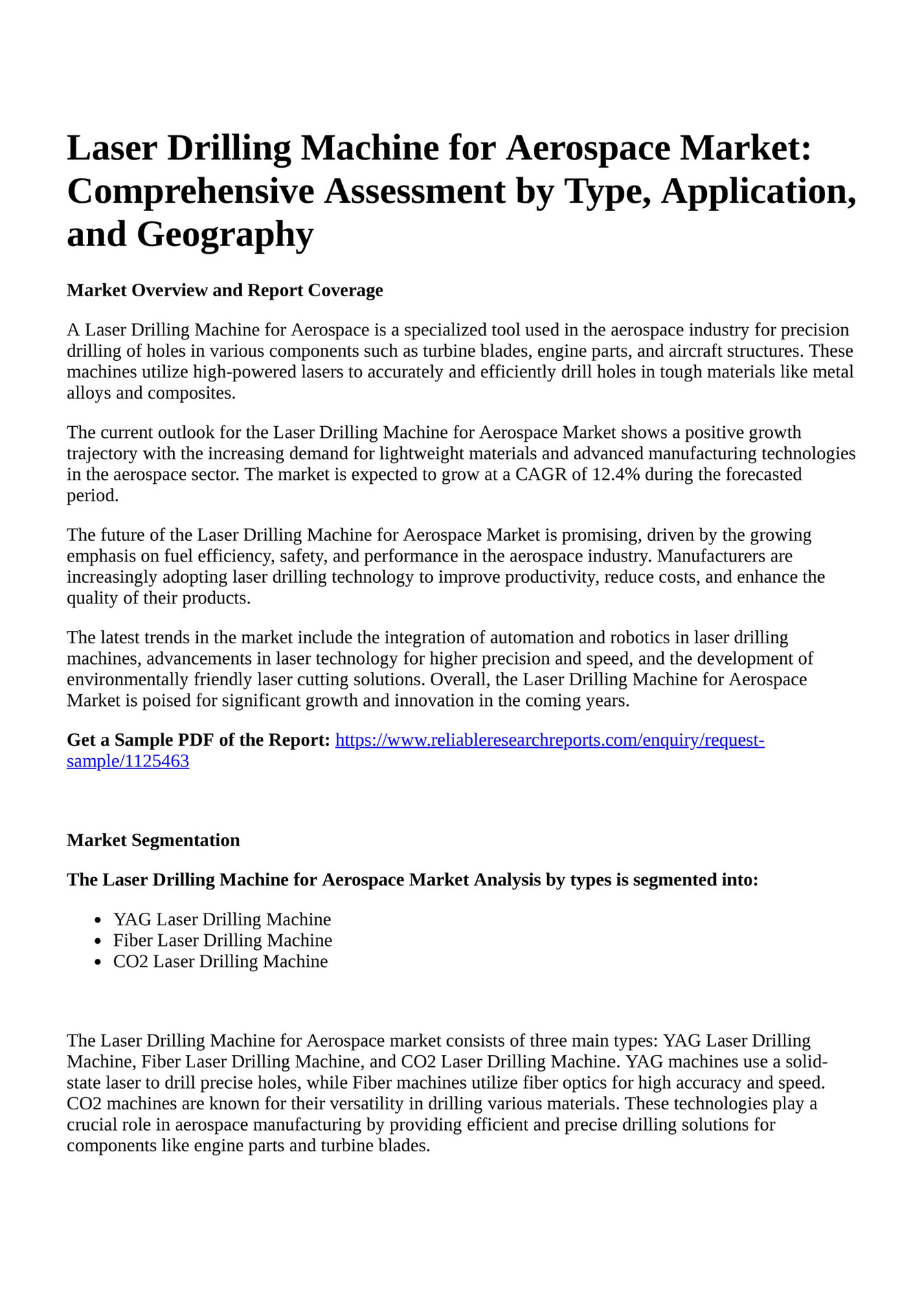 Reportprime Laser Drilling Machine For Aerospace Market Comprehensive Assessment By Type