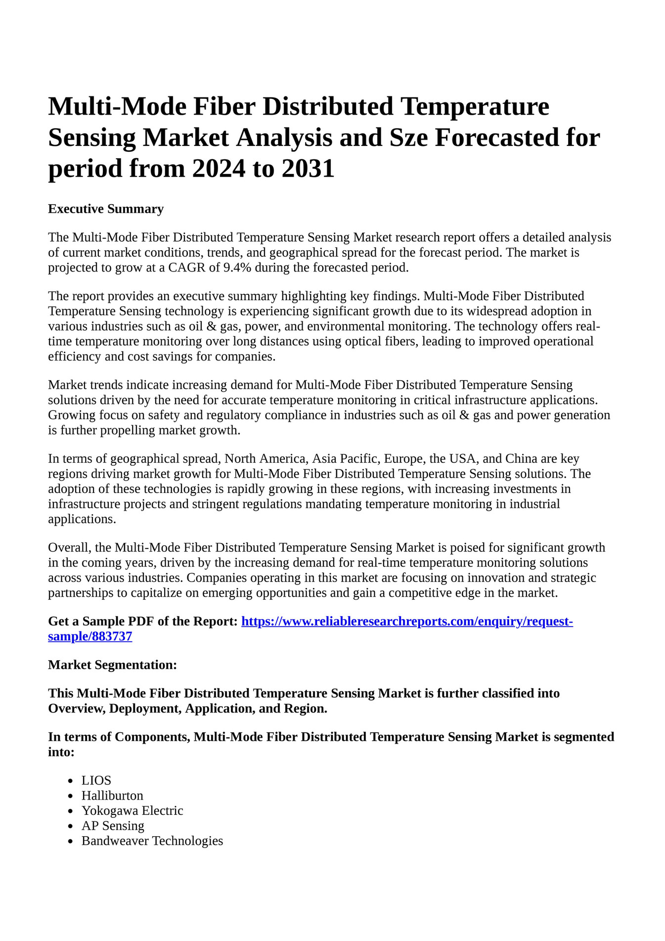 Reportprime MultiMode Fiber Distributed Temperature Sensing Market