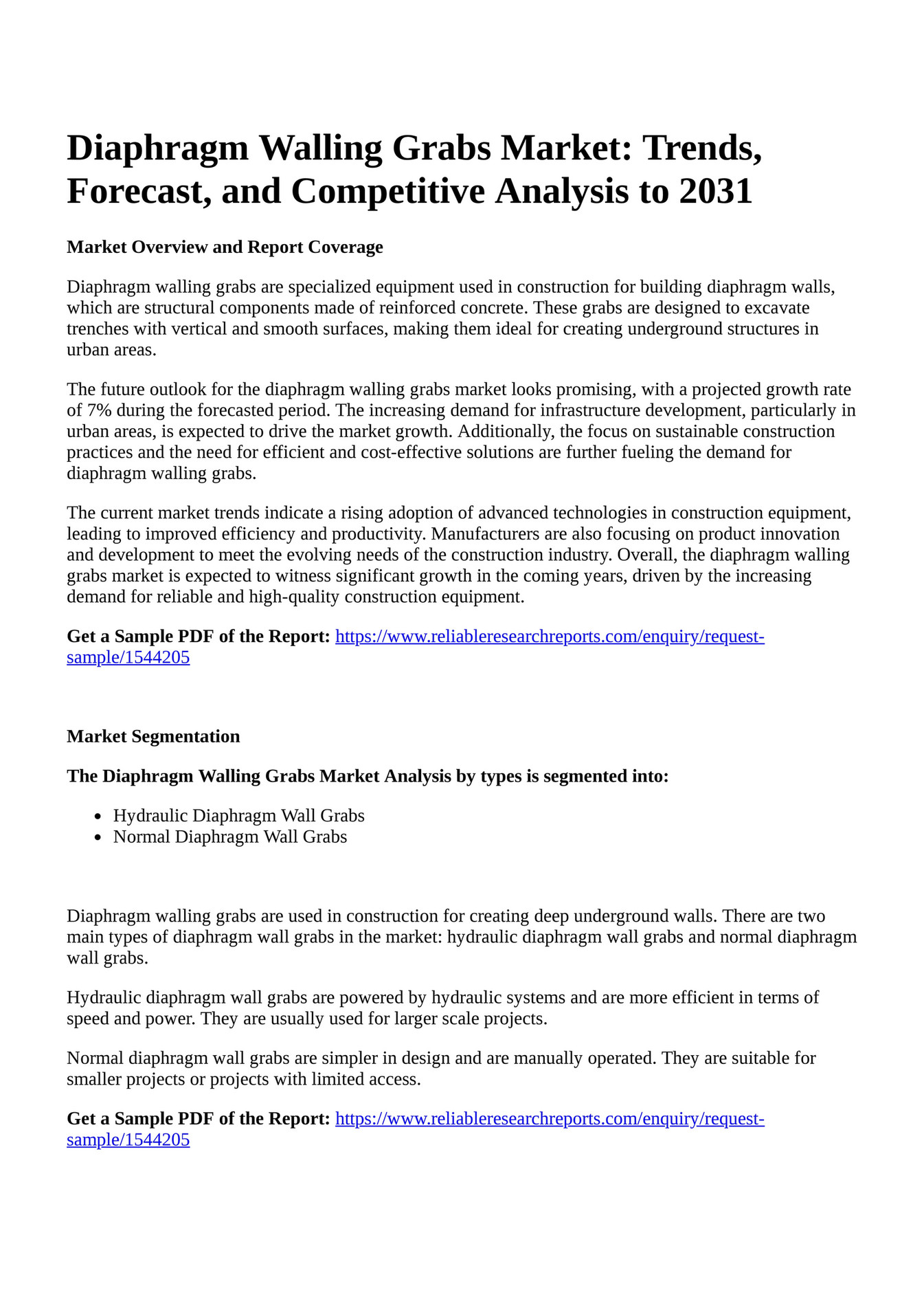 Reportprime - Diaphragm Walling Grabs Market: Trends, Forecast, and 