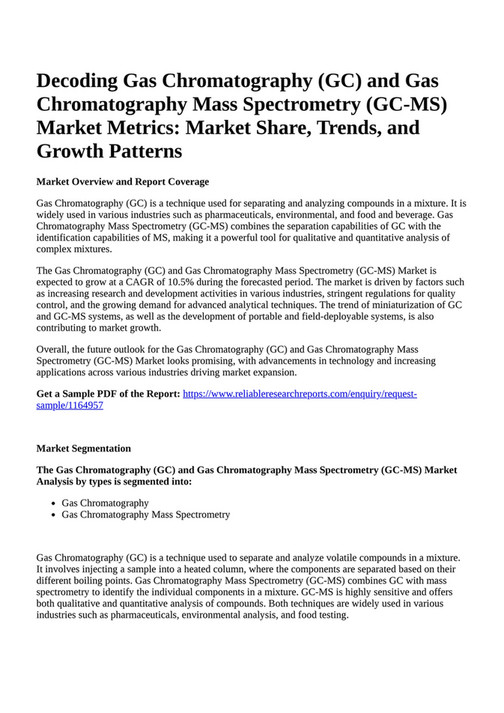 Reportprime Decoding Gas Chromatography (GC) and Gas Chromatography