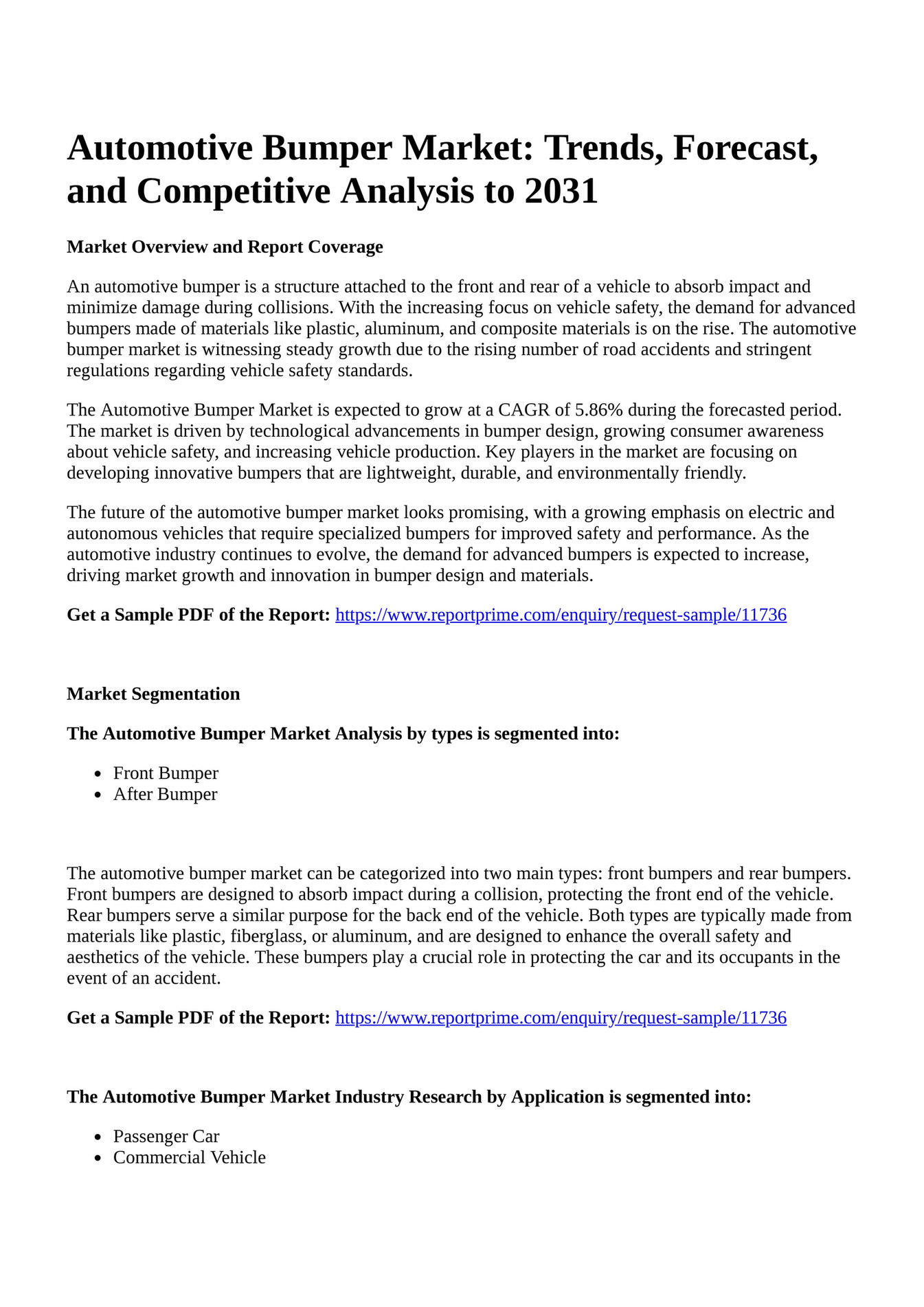 Reportprime Automotive Bumper Market Trends, Forecast, and Competitive Analysis to 2031 Page 1