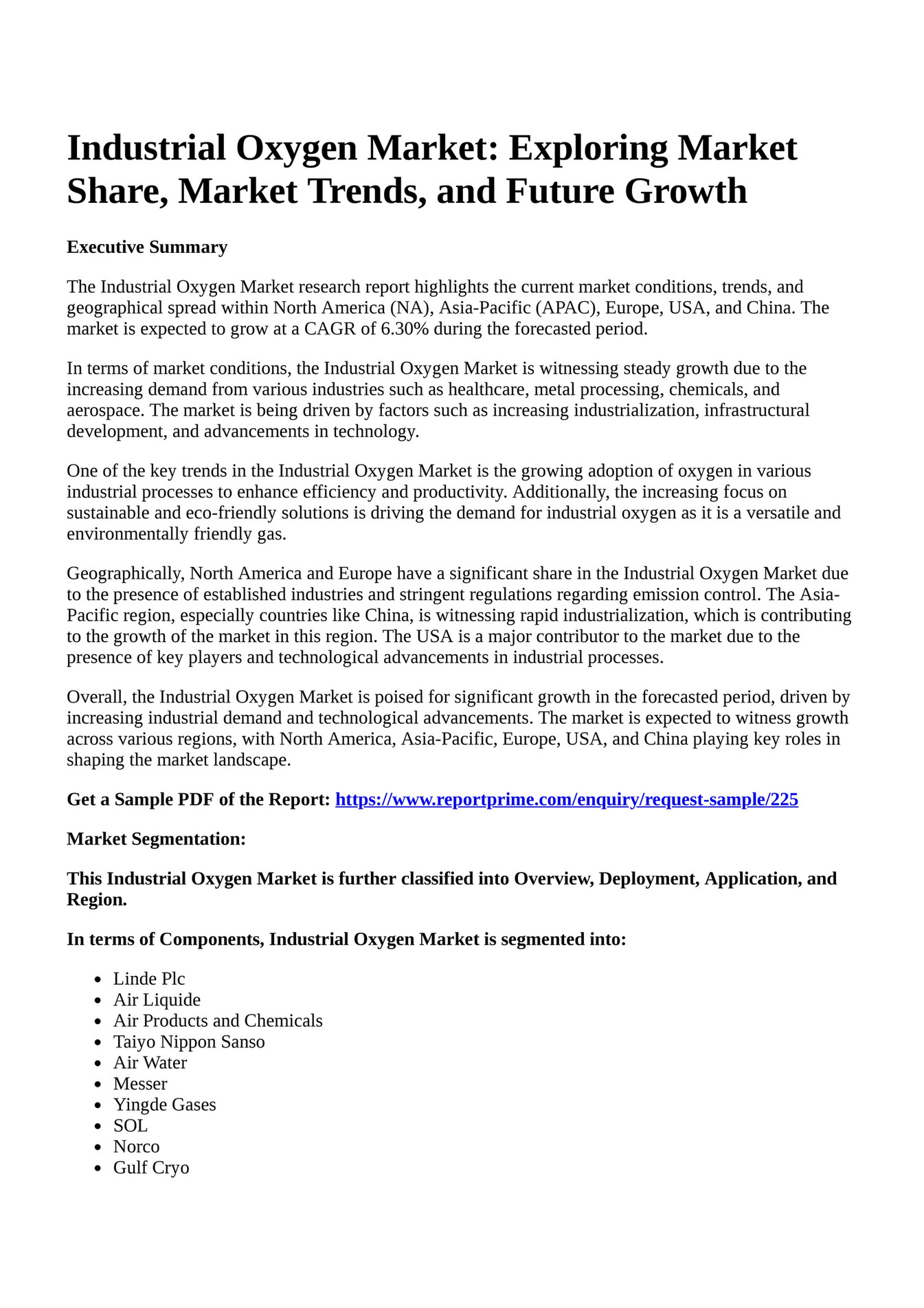 Reportprime Industrial Oxygen Market Exploring Market Share, Market