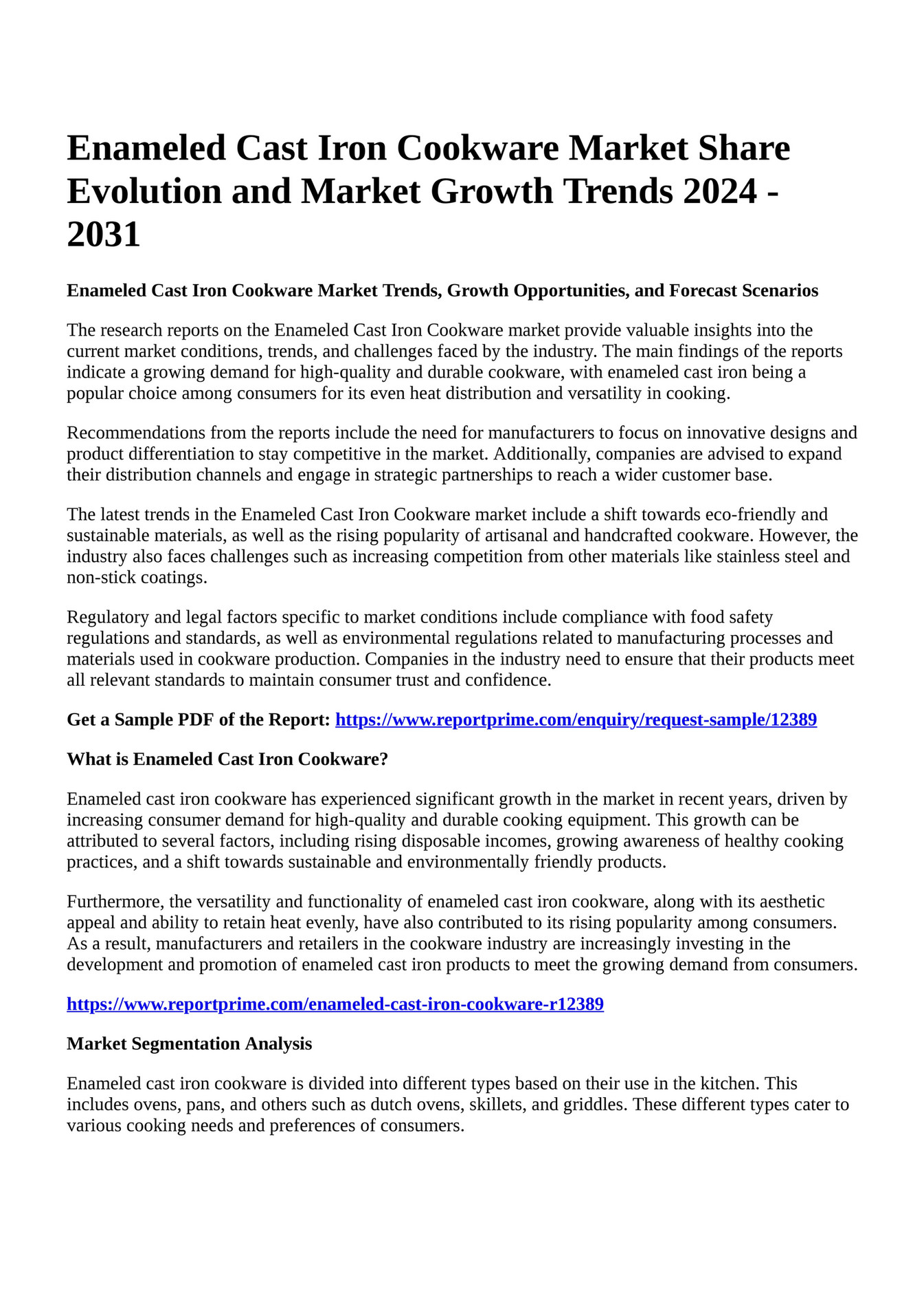 Reportprime Enameled Cast Iron Cookware Market Share Evolution and