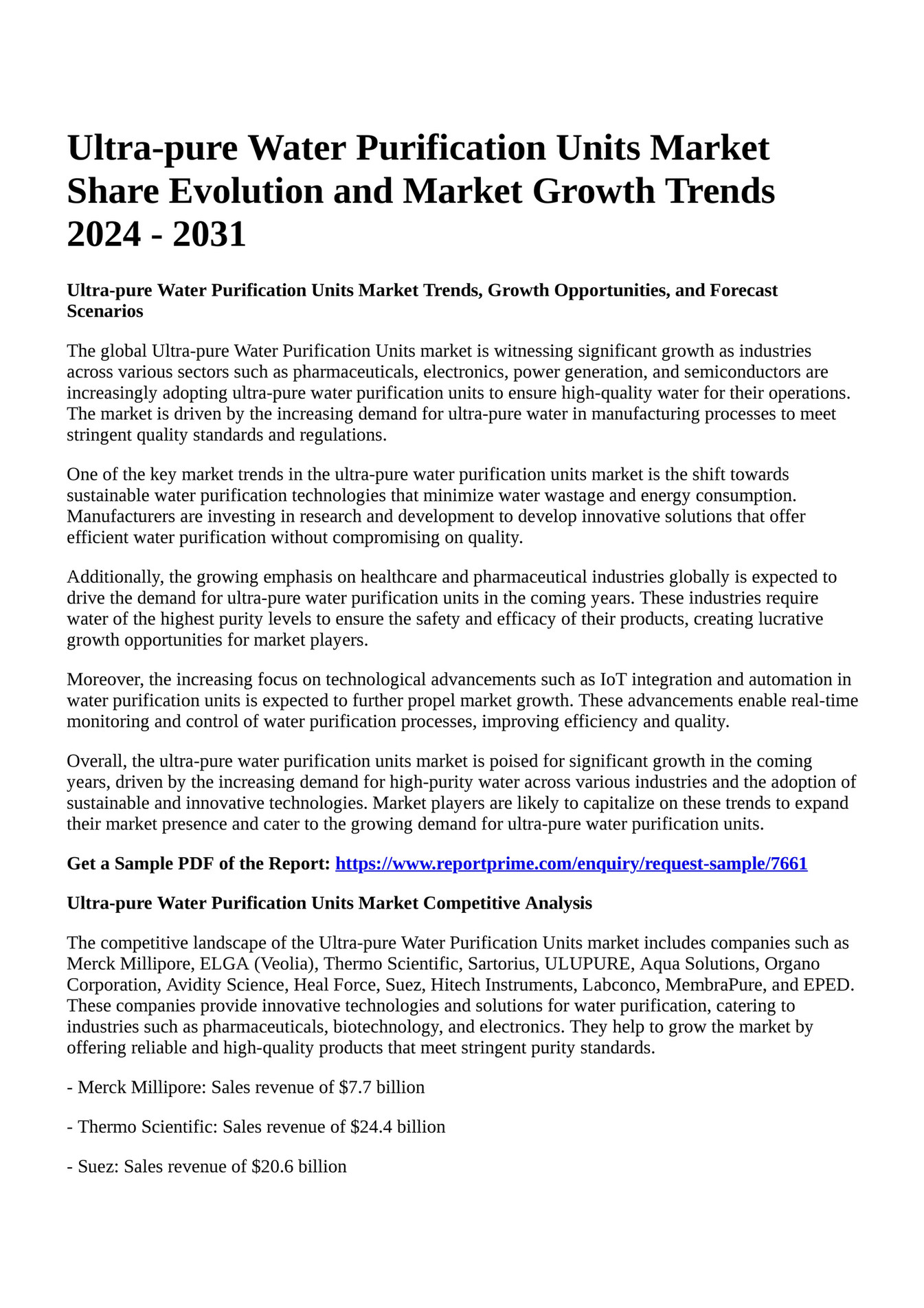 Reportprime Ultrapure Water Purification Units Market Share