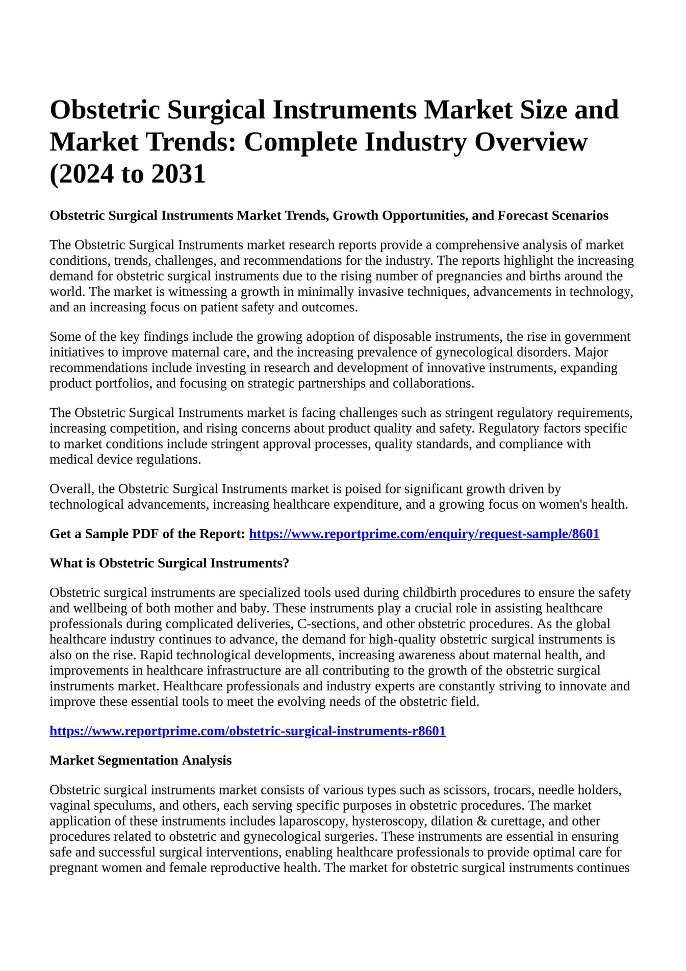Reportprime Obstetric Surgical Instruments Market Size and Market