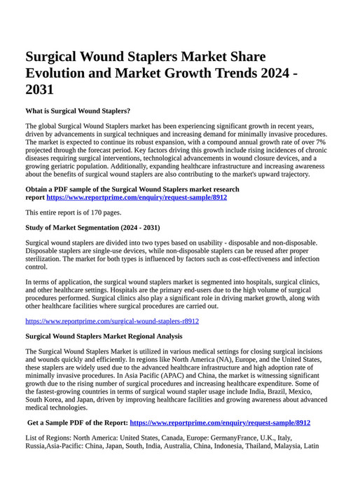 Reportprime Surgical Wound Staplers Market Share Evolution and Market
