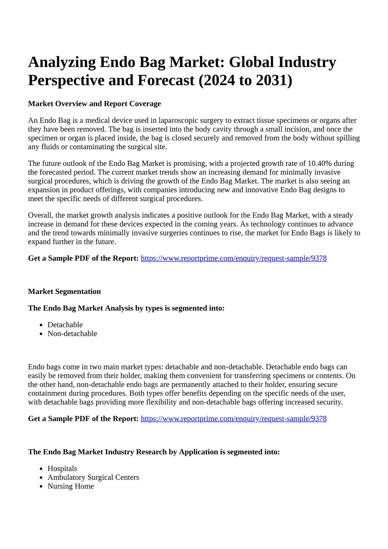 Reportprime Analyzing Endo Bag Market Global Industry Perspective