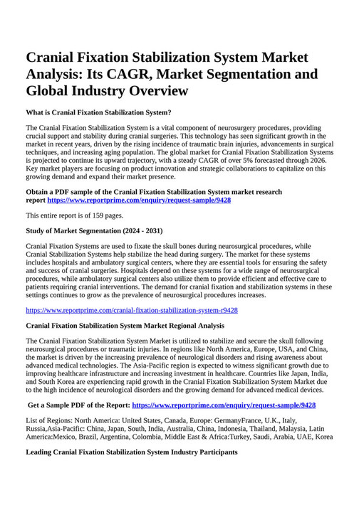 Reportprime - Cranial Fixation Stabilization System Market Analysis ...