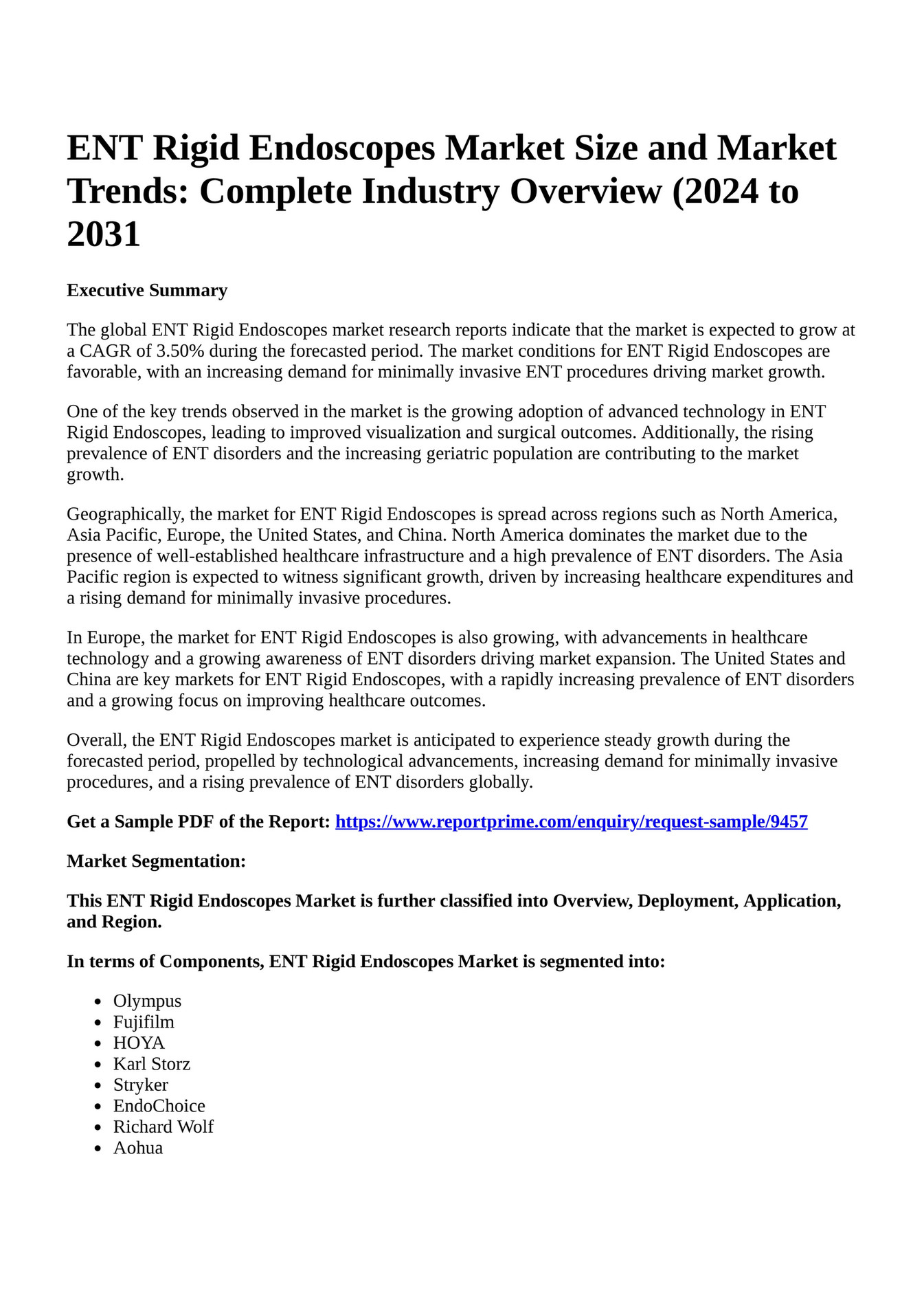 Reportprime ENT Rigid Endoscopes Market Size and Market Trends