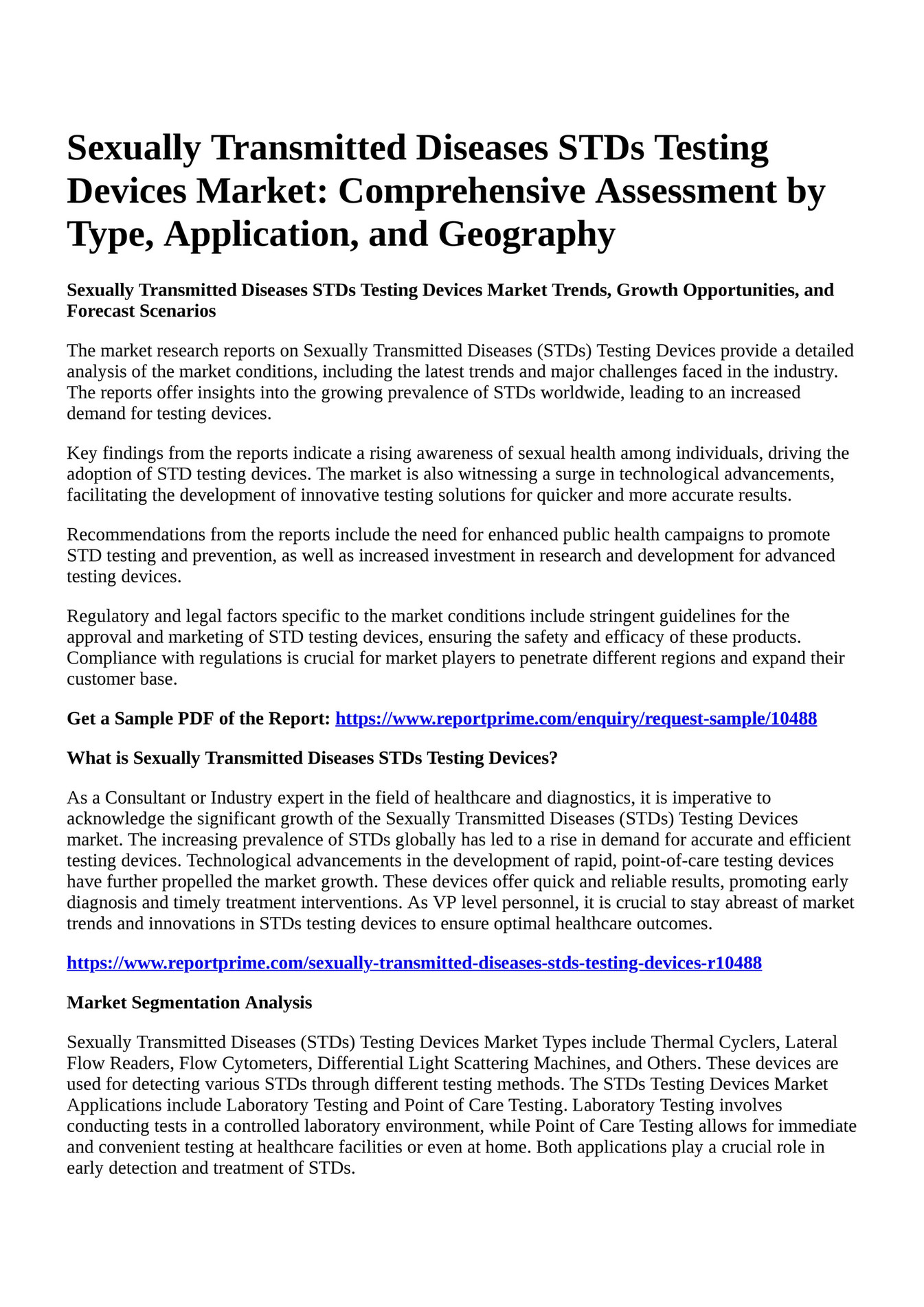 Reportprime - Sexually Transmitted Diseases STDs Testing Devices Market ...