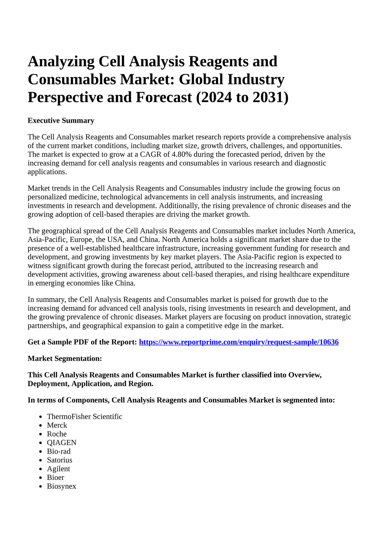 Reportprime - Analyzing Cell Analysis Reagents and Consumables Market ...