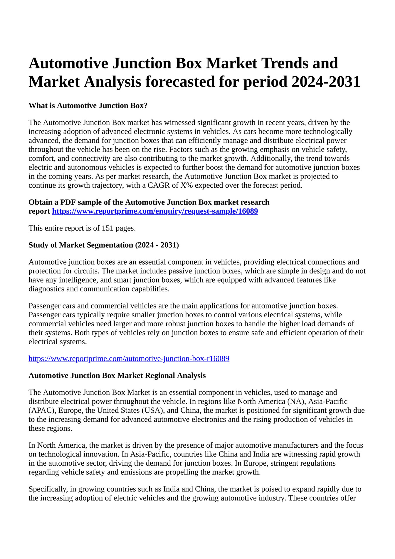 Reportprime Automotive Junction Box Market Trends and Market Analysis