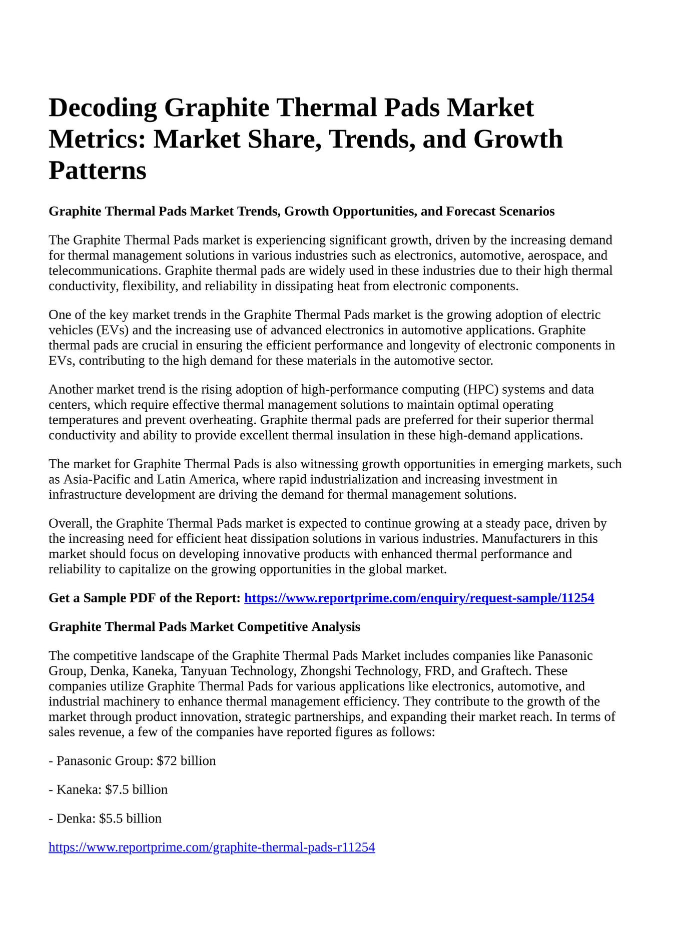 Reportprime Decoding Graphite Thermal Pads Market Metrics Market