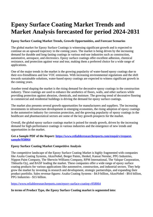 Reportprime Epoxy Surface Coating Market Trends and Market Analysis