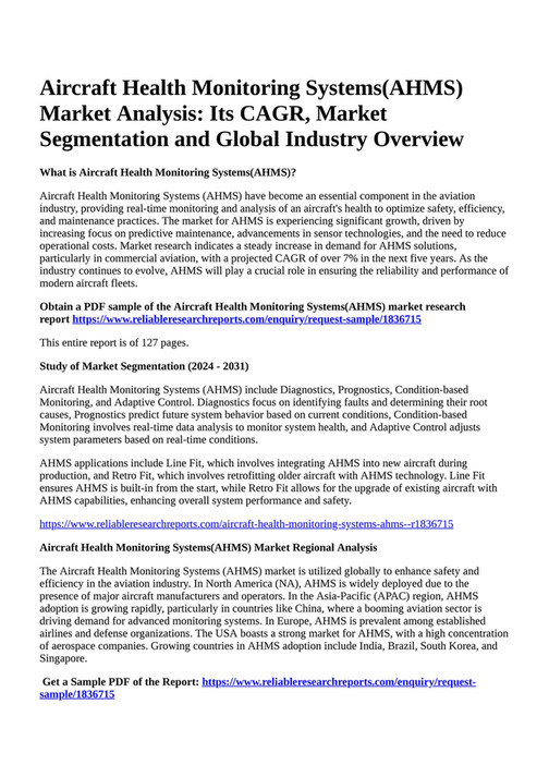 Reportprime - Aircraft Health Monitoring Systems(AHMS) Market Analysis ...