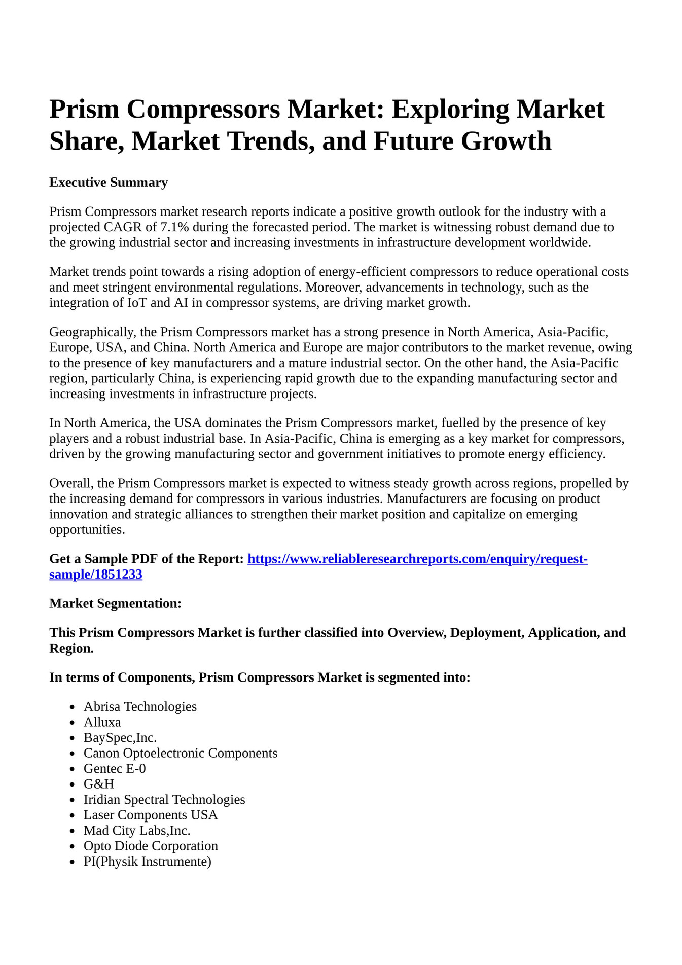 Reportprime Prism Compressors Market Exploring Market Share Market