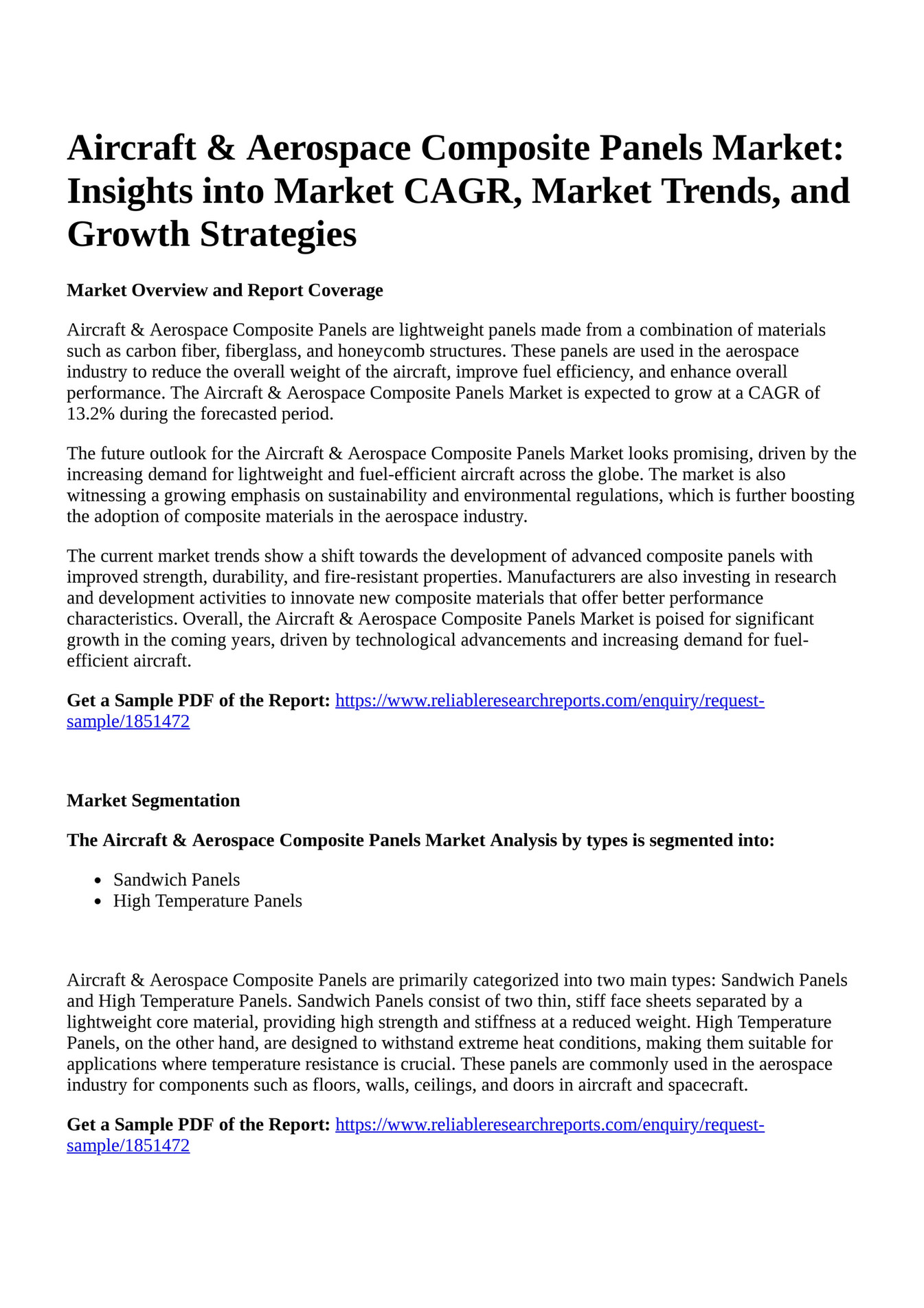 Reportprime - Aircraft & Aerospace Composite Panels Market: Insights ...