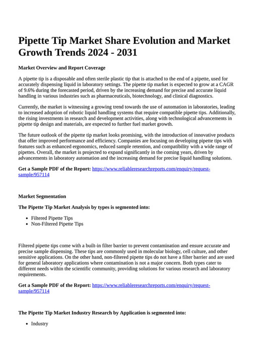 Reportprime Pipette Tip Market Share Evolution and Market Growth Trends 2024 2031 Page 1