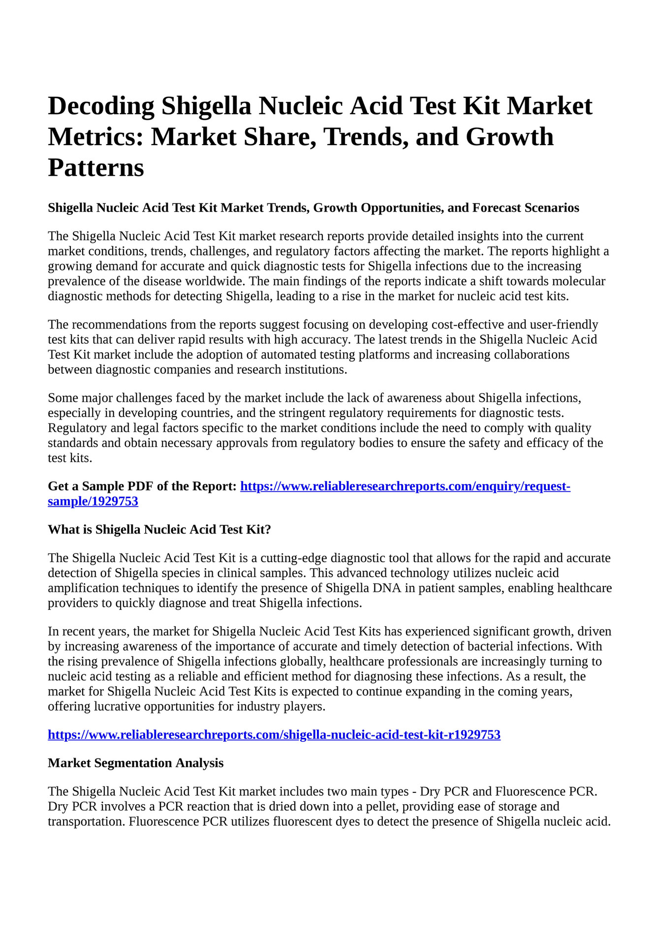 Reportprime - Decoding Shigella Nucleic Acid Test Kit Market Metrics ...