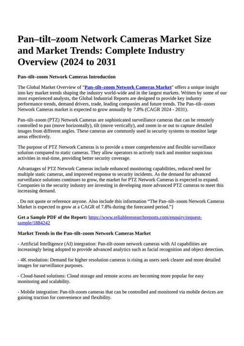 Reportprime Pantiltzoom Network Cameras Market Size and Market