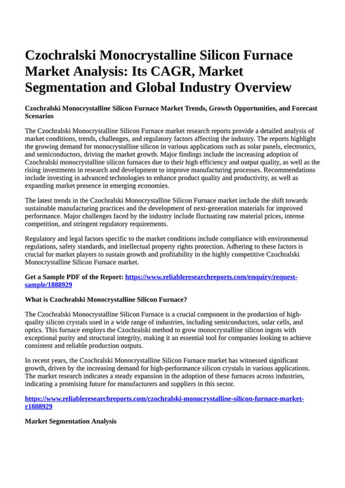 Reportprime - Czochralski Monocrystalline Silicon Furnace Market ...