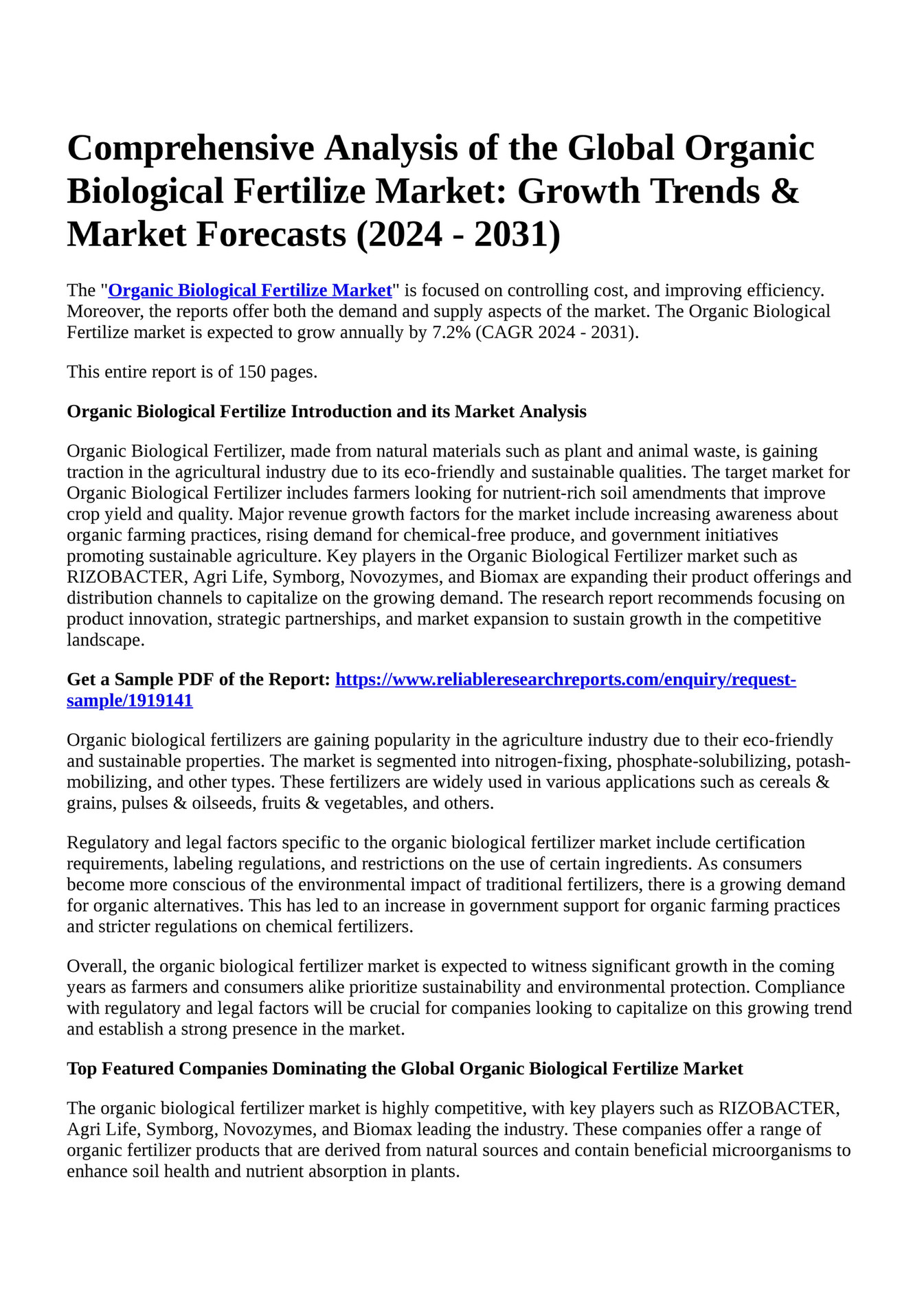 Reportprime - Comprehensive Analysis of the Global Organic Biological ...