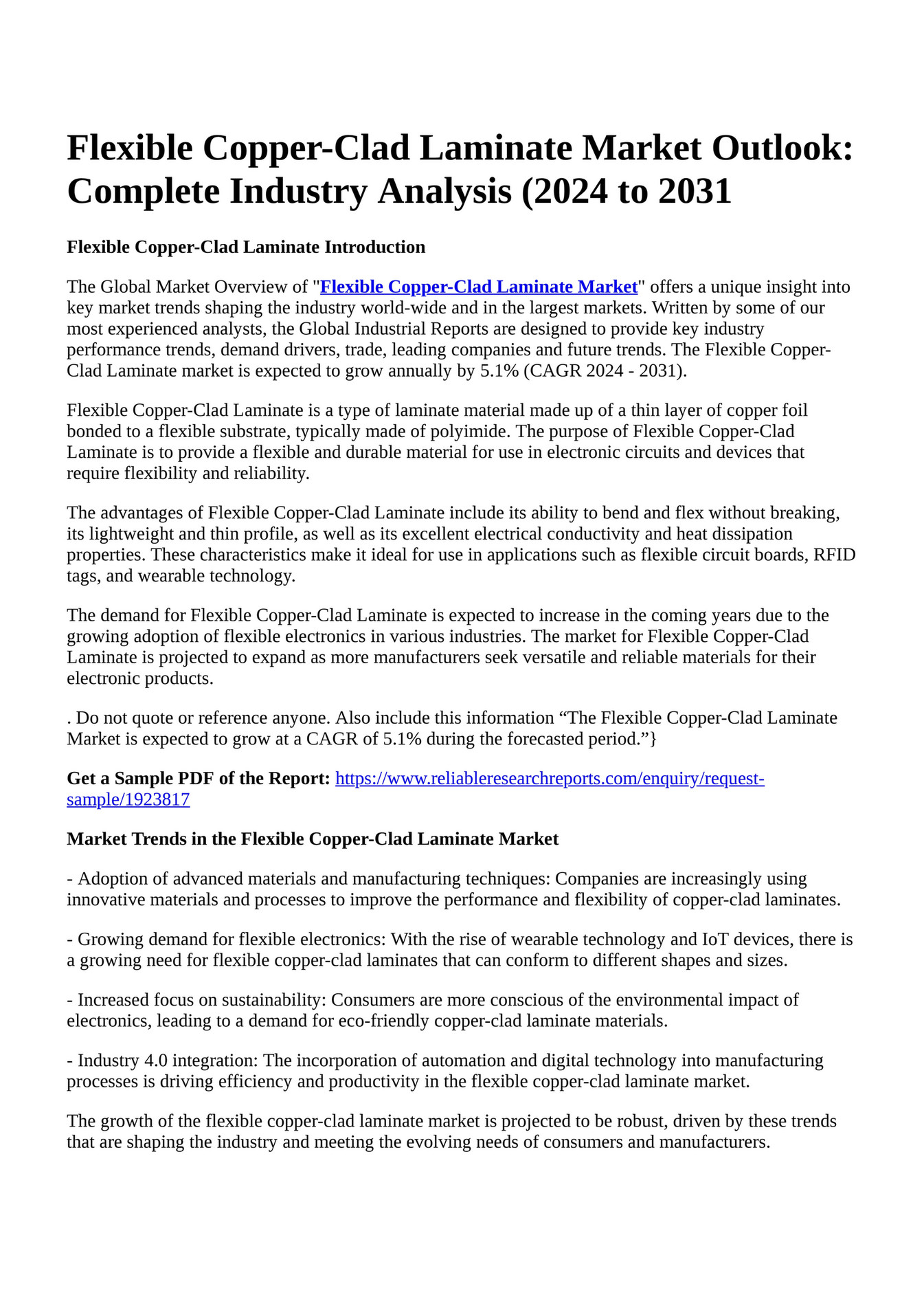 Reportprime Flexible CopperClad Laminate Market Outlook Complete