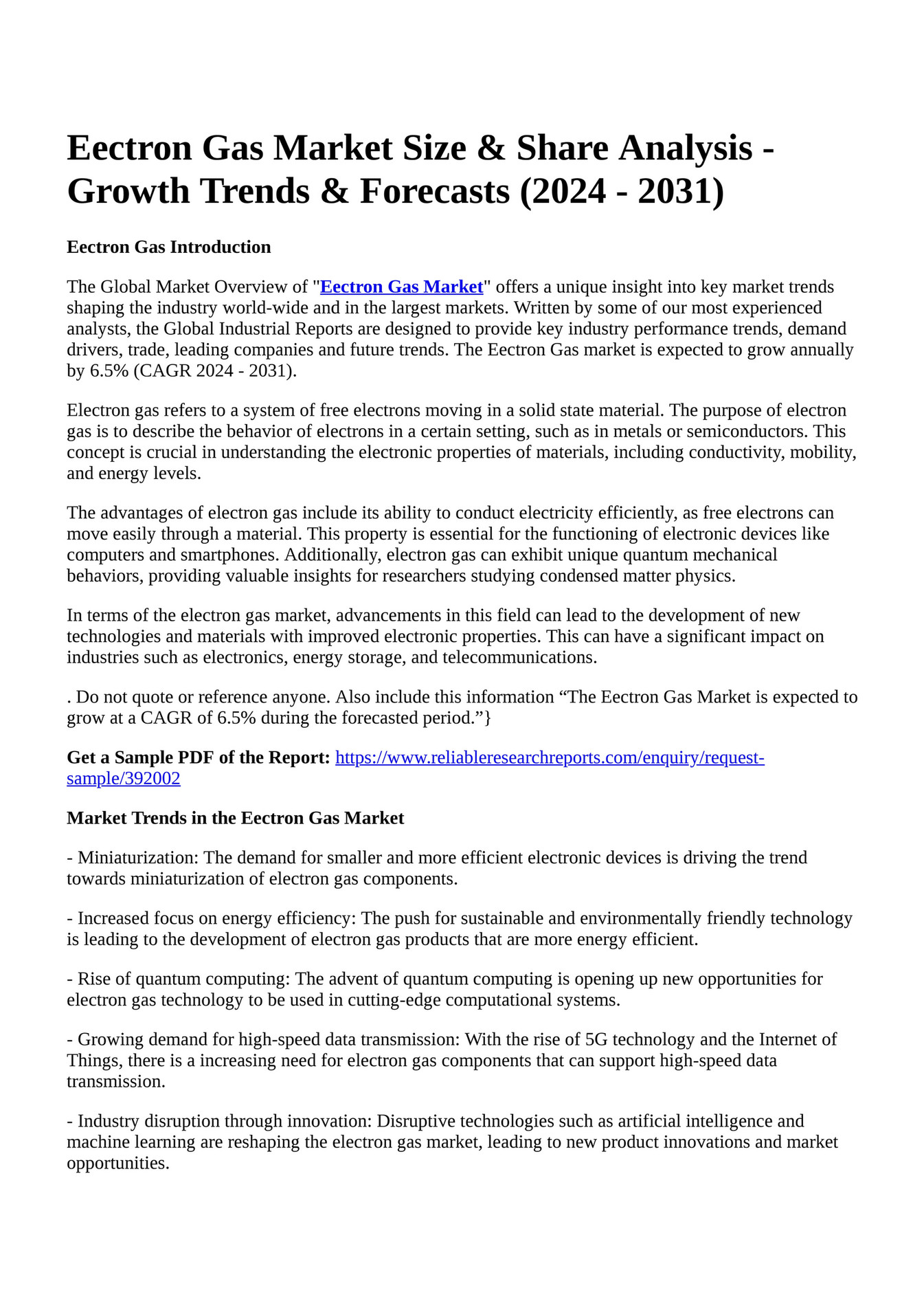 Reportprime - Eectron Gas Market Size & Share Analysis - Growth Trends ...