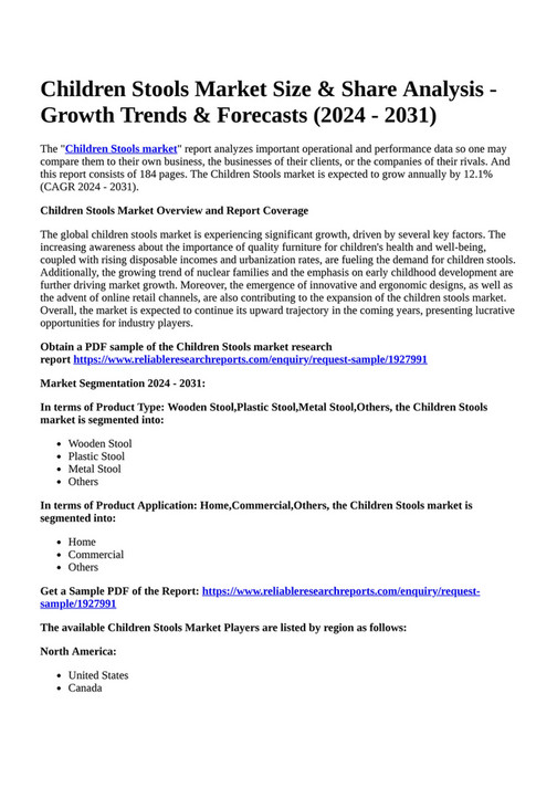 Reportprime - Children Stools Market Size & Share Analysis - Growth ...