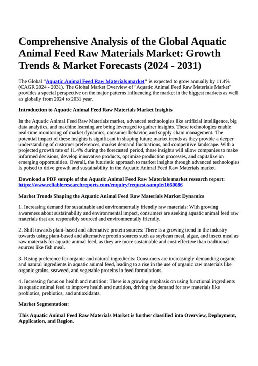 Reportprime Comprehensive Analysis of the Global Aquatic Animal Feed