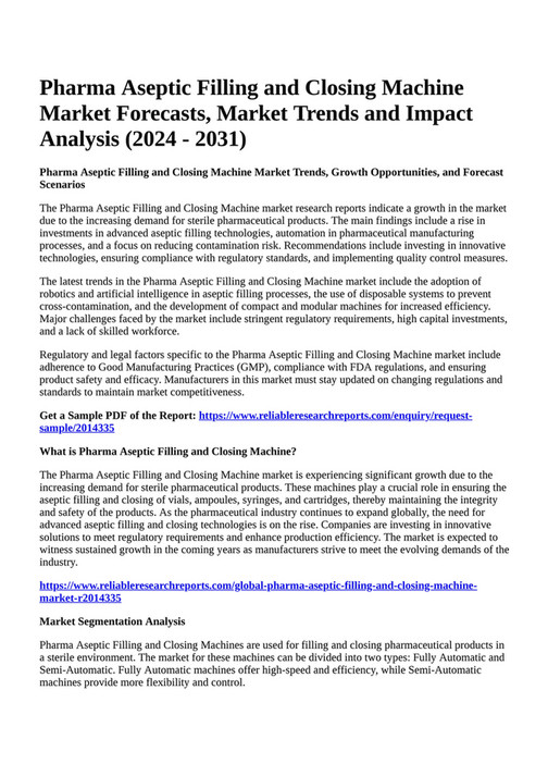 Reportprime - Pharma Aseptic Filling and Closing Machine Market ...