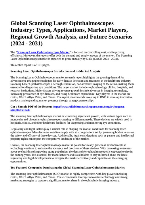 Reportprime Global Scanning Laser Ophthalmoscopes Industry Types