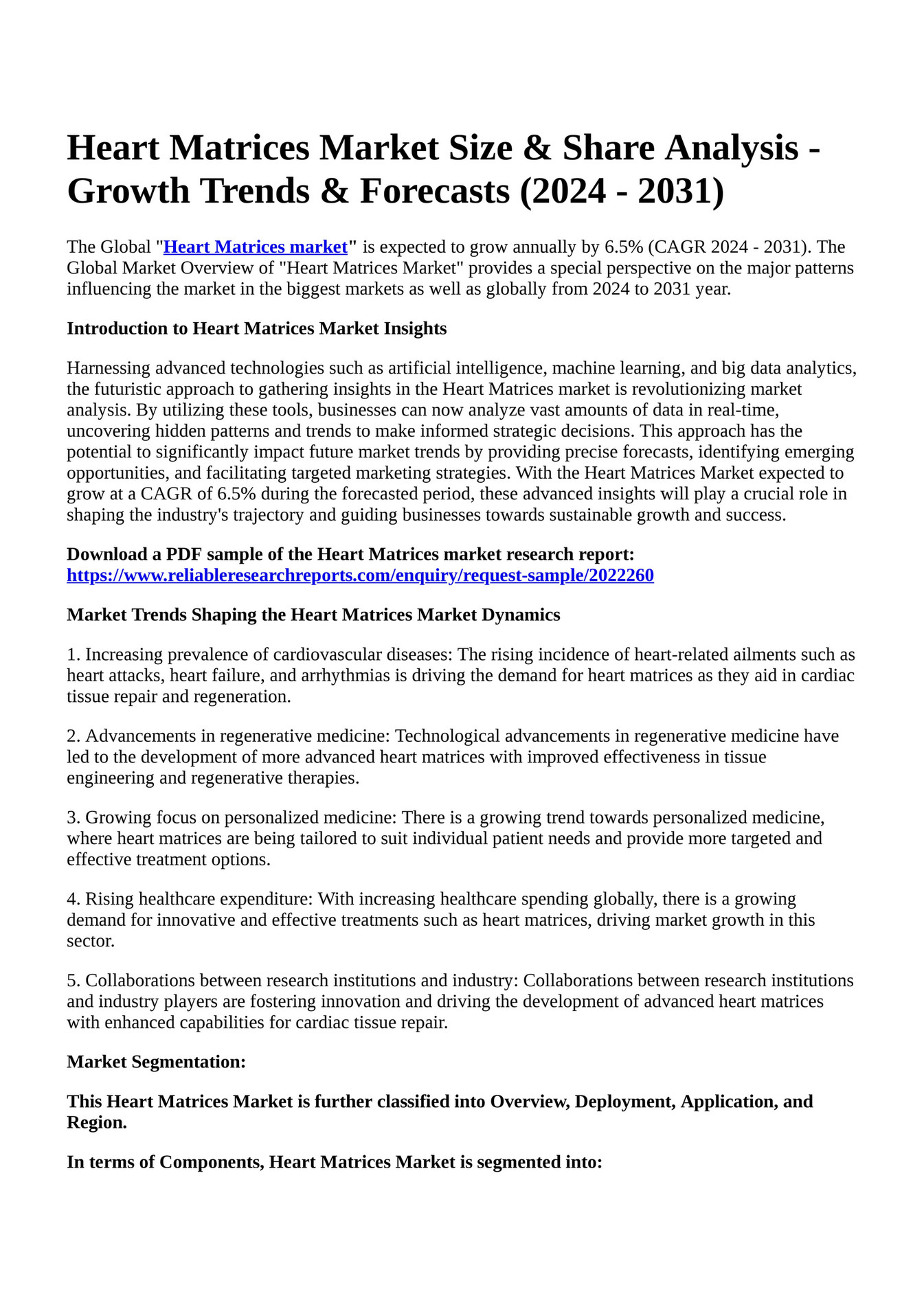 Reportprime - Heart Matrices Market Size & Share Analysis - Growth ...
