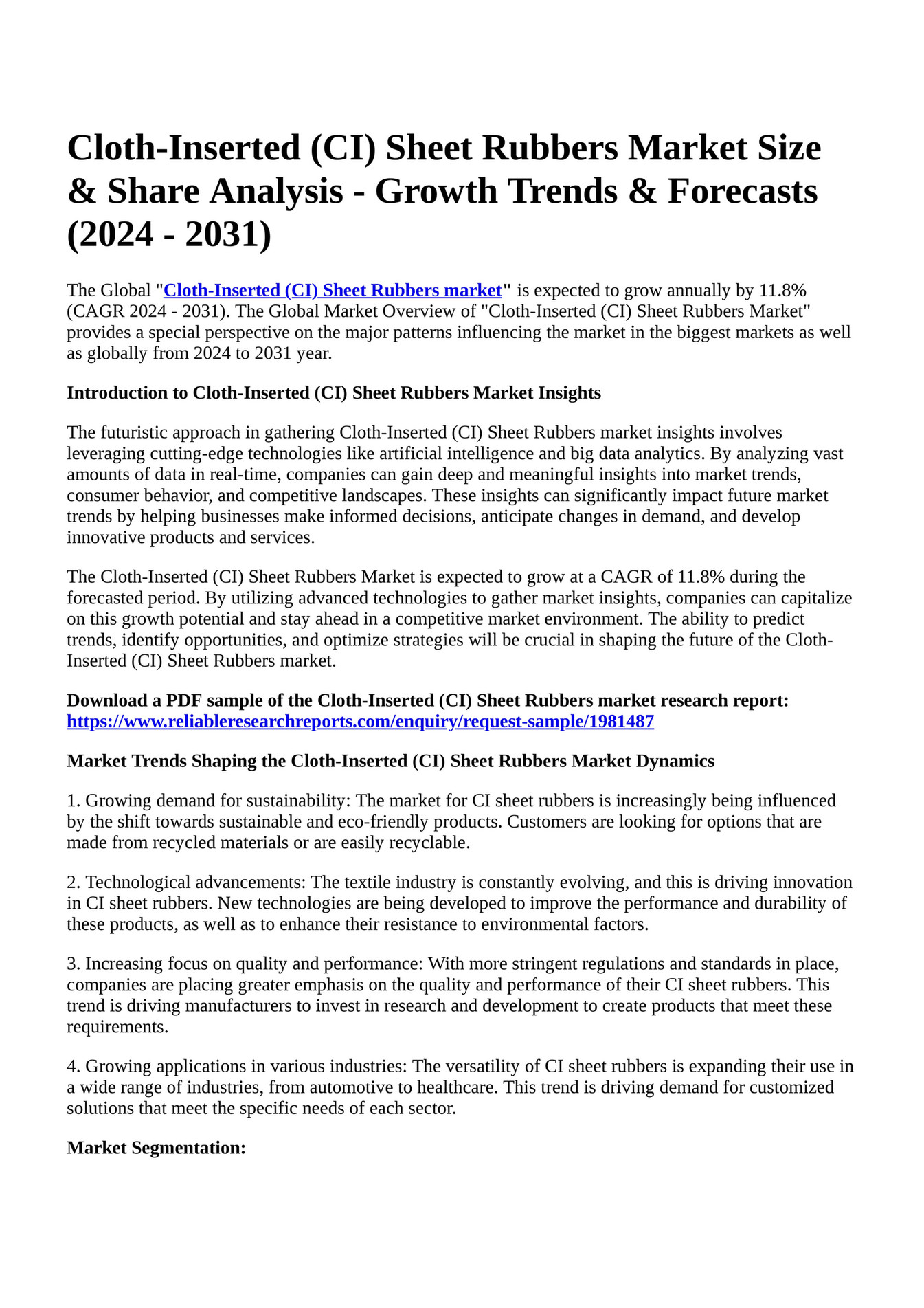 Reportprime ClothInserted (CI) Sheet Rubbers Market Size & Share