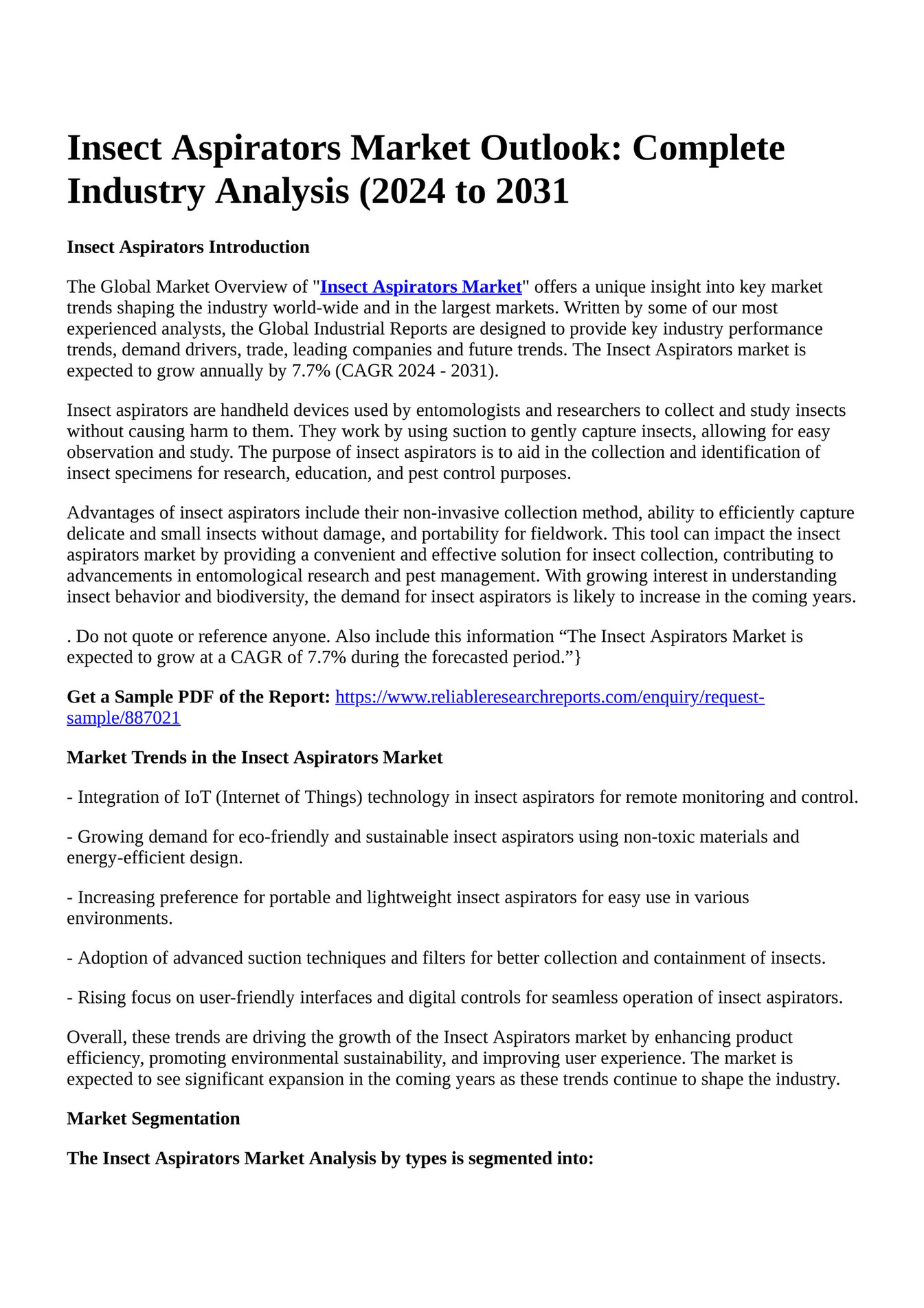 Reportprime - Insect Aspirators Market Outlook: Complete Industry ...