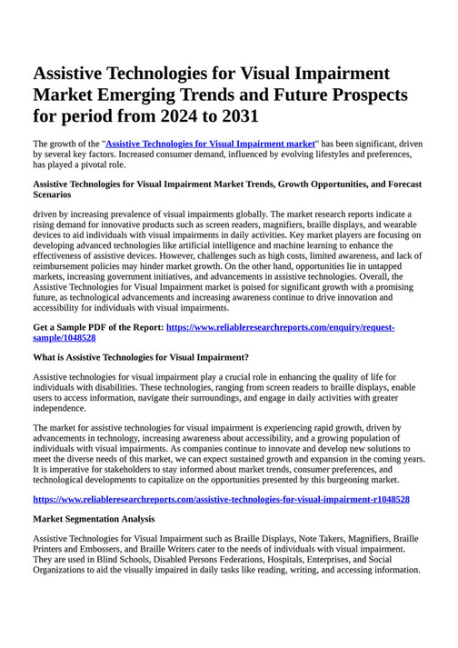 Reportprime Assistive Technologies for Visual Impairment Market