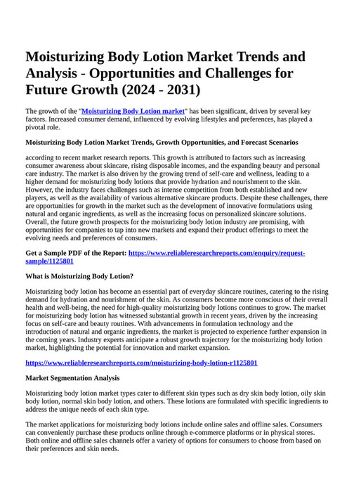 Reportprime Moisturizing Body Lotion Market Trends and Analysis