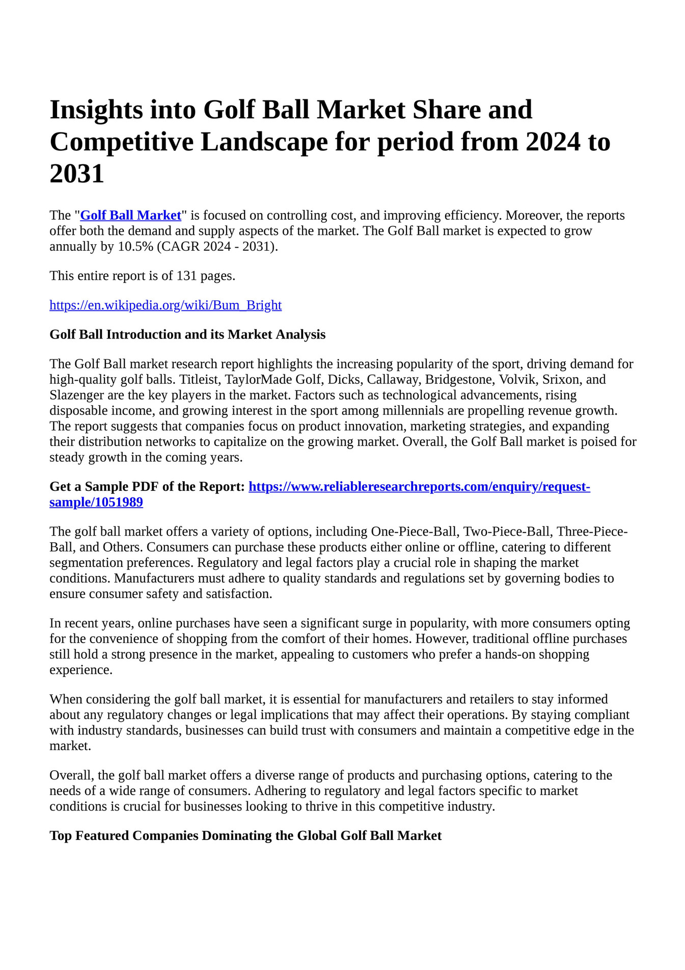 Reportprime Insights into Golf Ball Market Share and Competitive