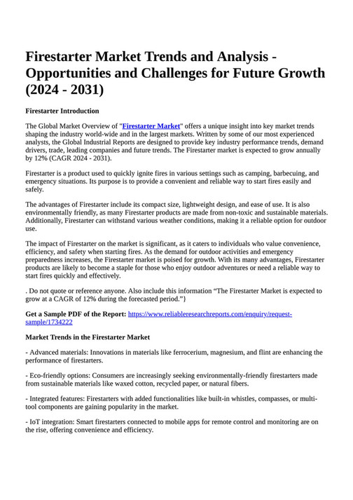 Reportprime Firestarter Market Trends and Analysis Opportunities