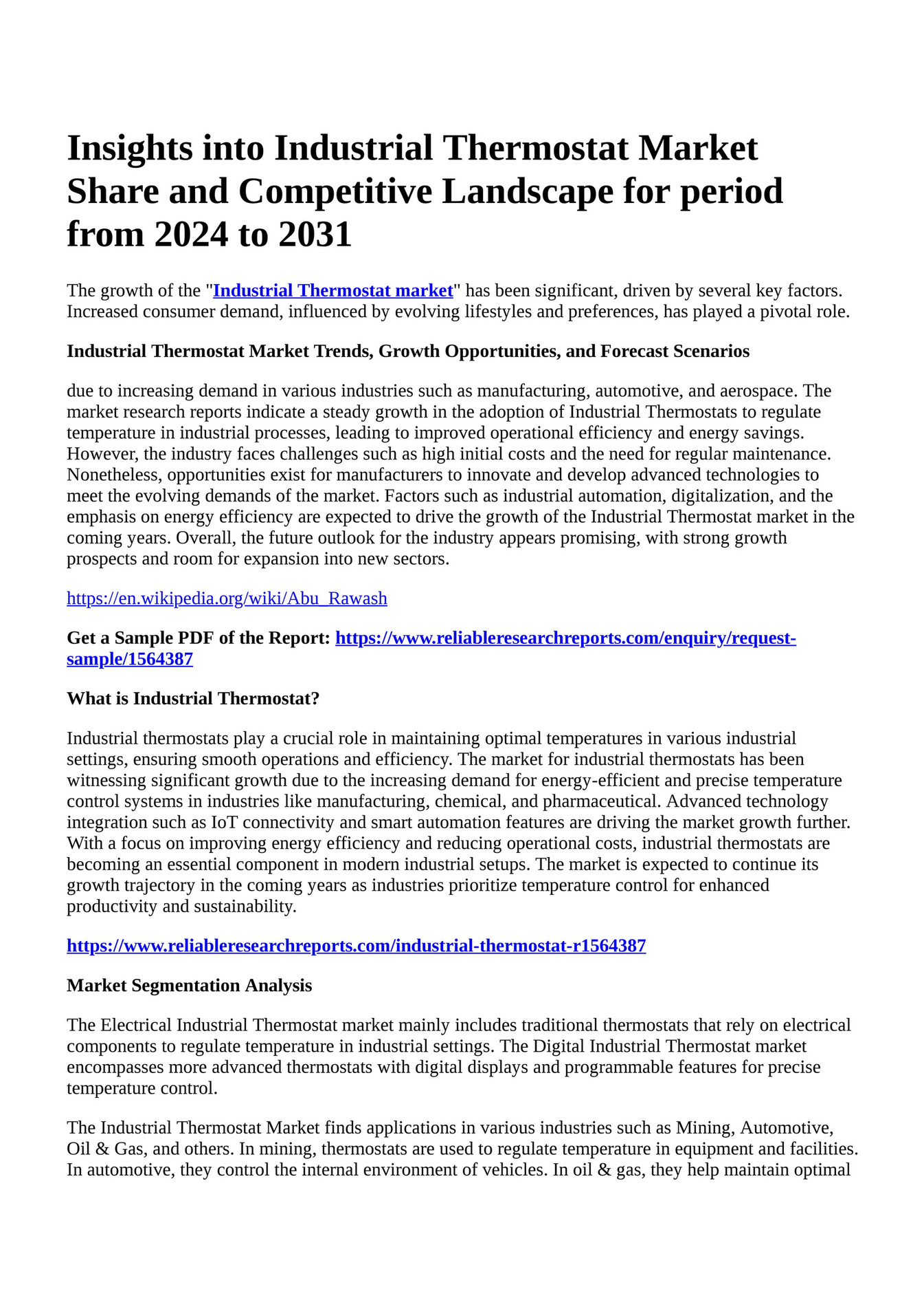 Reportprime Insights into Industrial Thermostat Market Share and