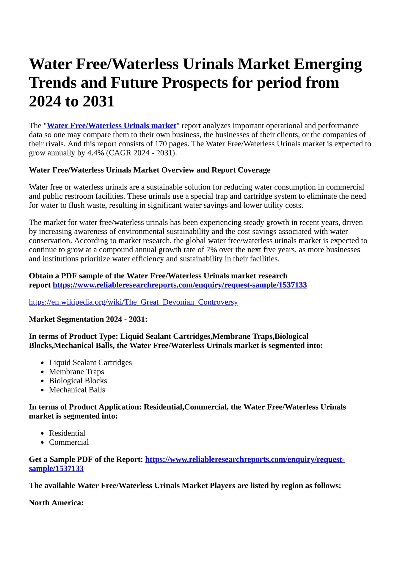 Reportprime Water Free/Waterless Urinals Market Emerging Trends and