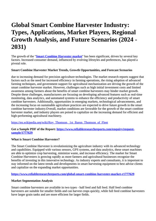 Reportprime Global Smart Combine Harvester Industry Types