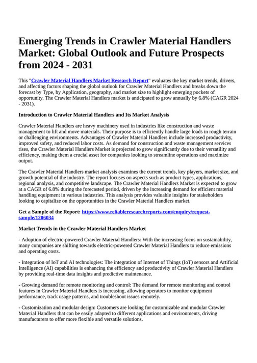 Reportprime - Emerging Trends In Crawler Material Handlers Market ...