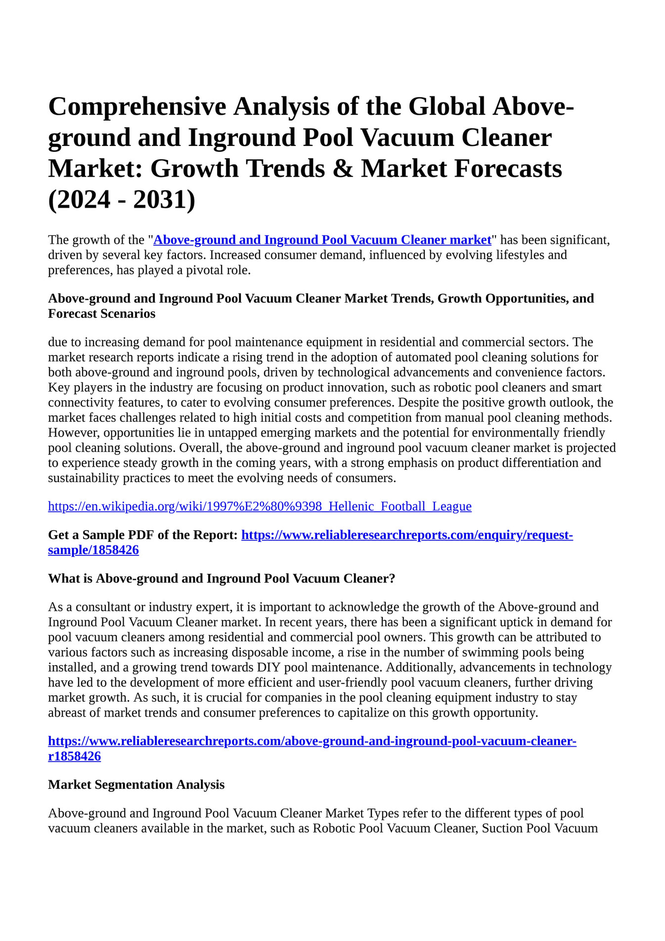 Reportprime - Comprehensive Analysis of the Global Above-ground and